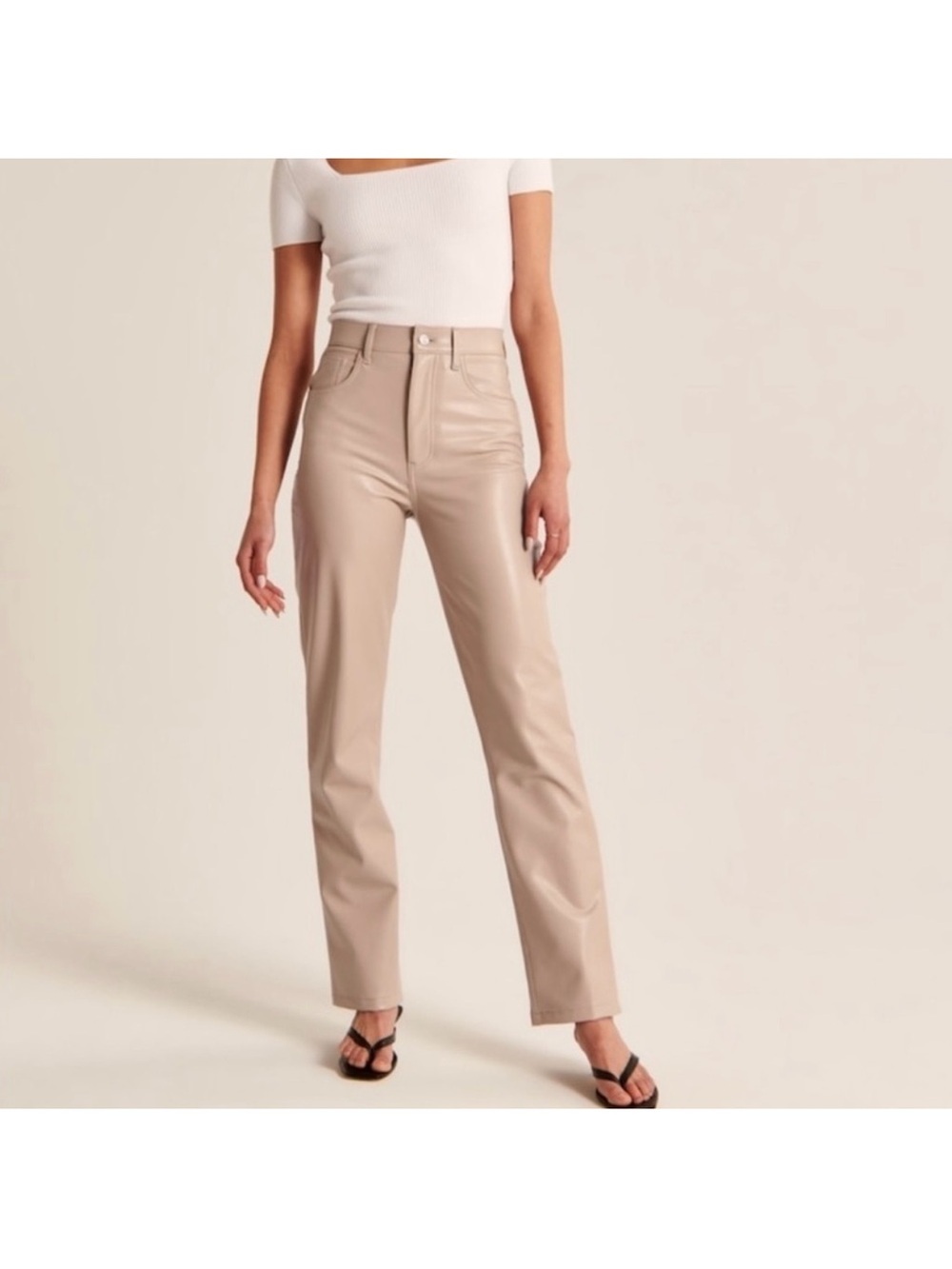 Abercrombie & Fitch Beige 90’s Straight Ultra High Rise Vegan Leather Pants